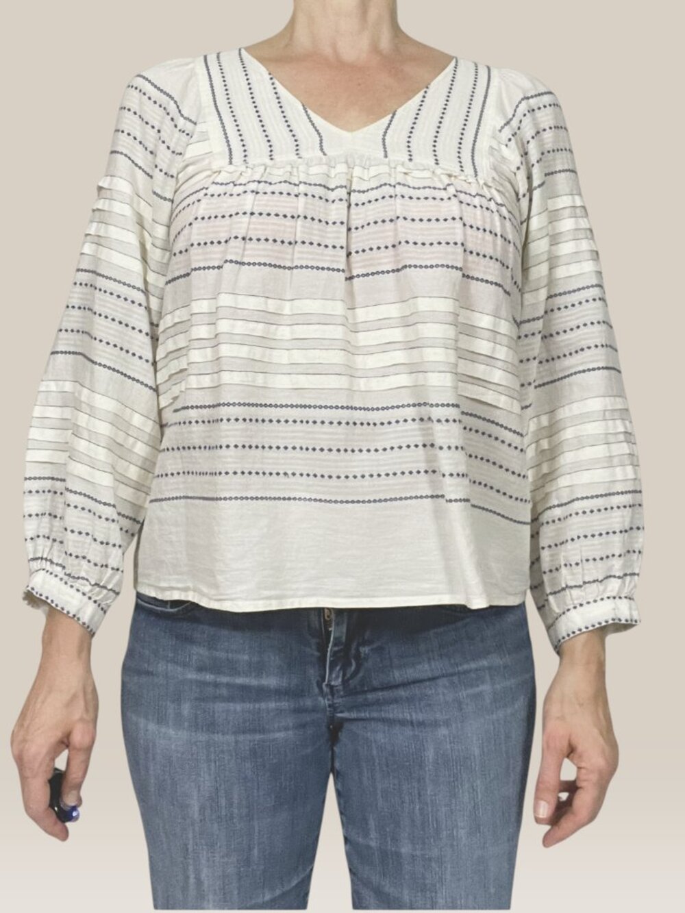 Velvet by Graham Spencer Piper Paros Embroidered Cotton Peasant Blouse Small